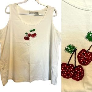 Women’s Plus Size Cherry Appliquéd 2X Tank Top